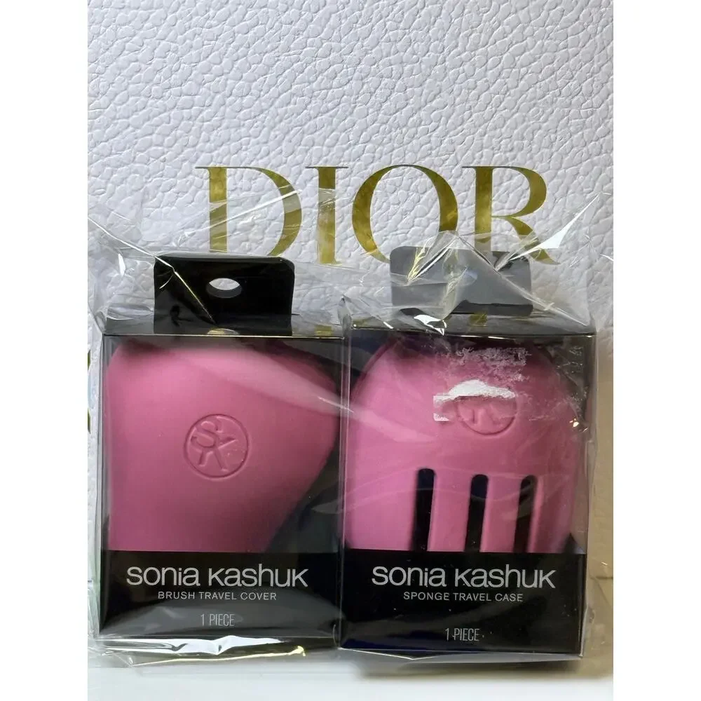SONIA KASHUK - 2 Piece Travel Brush and Sponge Cover Case Bundle - NEW in Box